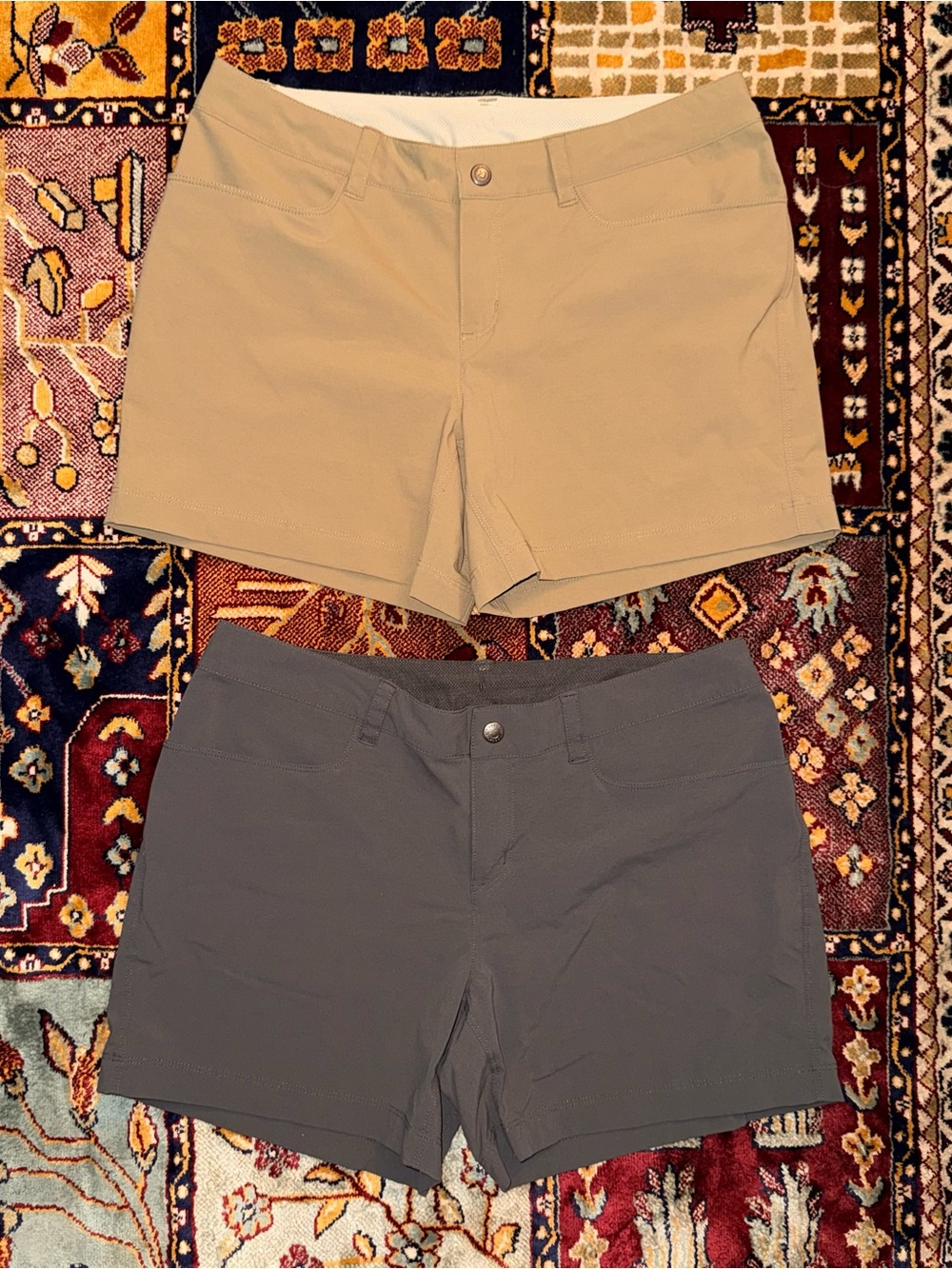 Patagonia Ladies Athletic Shorts - Khaki and Charcoal